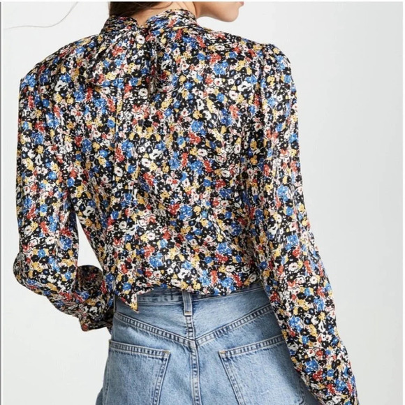 Veronica Beard Mena Gathered Floral Puff Sleeve Top Silk 0 Mock Neck - Picture 4 of 13